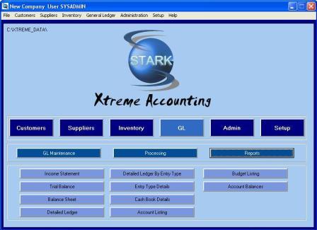 General Ledger Reports Menu Screenshot