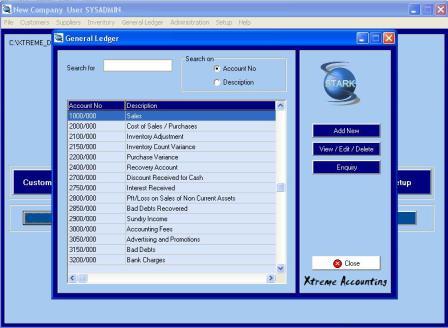 General Ledger Account Search Screenshot