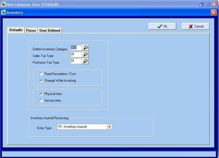 Inventory Defaults Screenshot