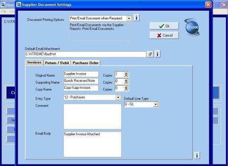 Supplier Document Setup Screenshot